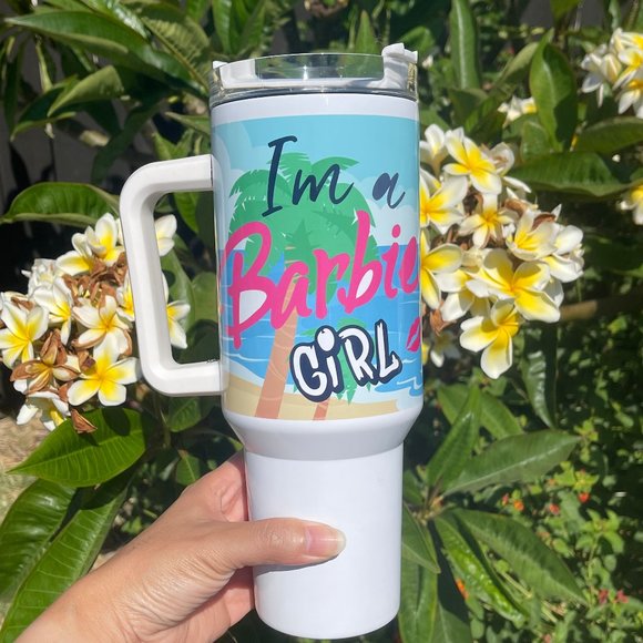 Barbie Girl LETS GO PARTY Movie Pink Tumbler 40 oz tumbler with hand carry handl - Picture 2 of 6